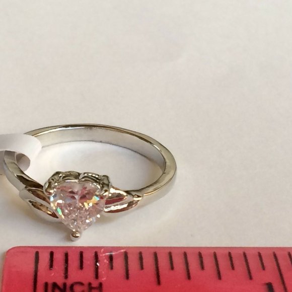 Silver Heart Cubic Zirconia Ring Size 8 9 Solitaire Promise Plated Engagement - Picture 8 of 8